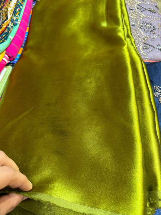 German Silk Fabric – Olive Green Shade | Soft Glossy Finish | ₹120 per Meter