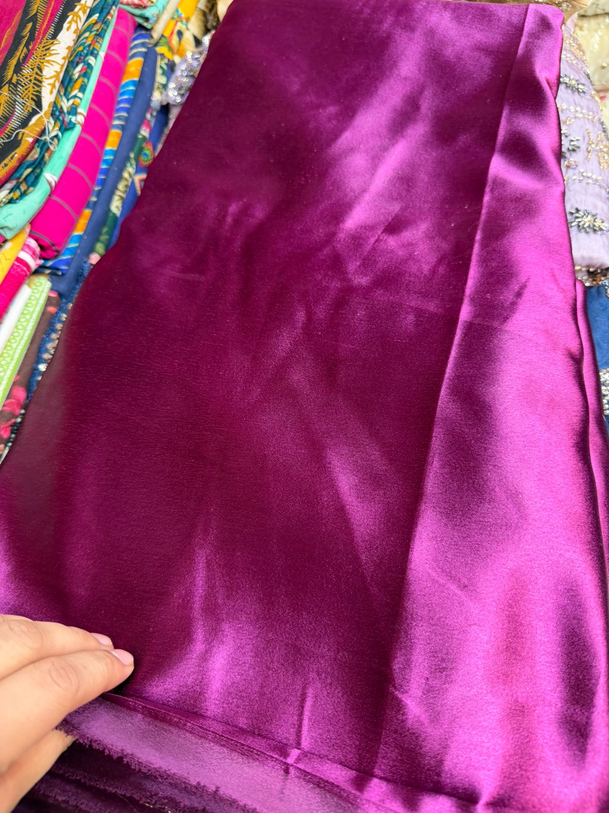 German Silk Fabric – Wine Magenta Shade | Soft & Shiny | ₹120 per Meter