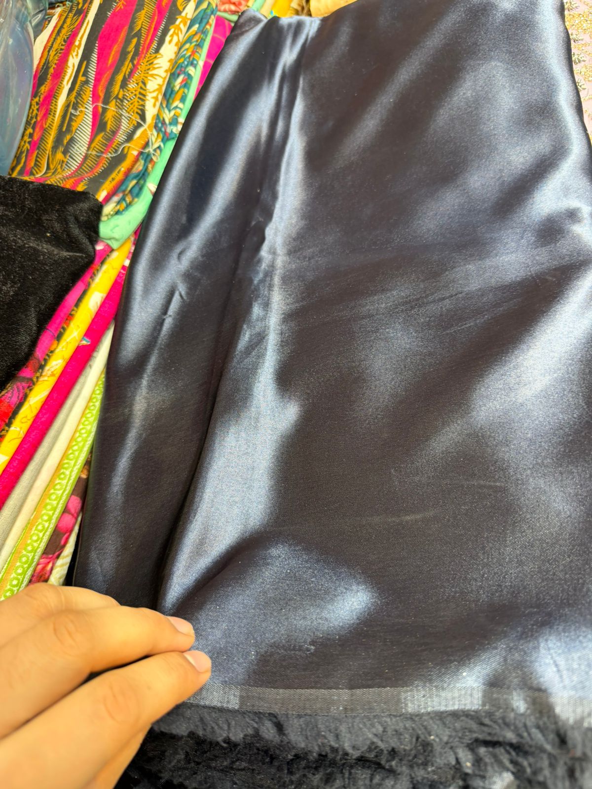 German Silk Fabric – Charcoal Black Shade | Premium Shiny Finish |
