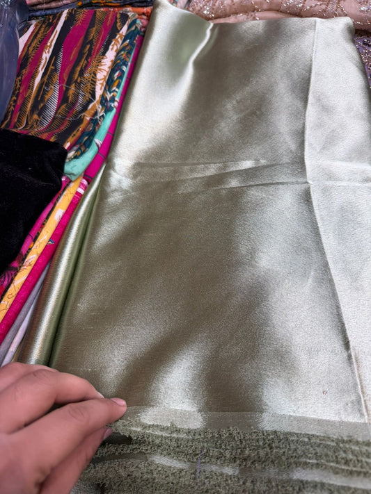 German Silk Fabric – Light Olive Green Shade | Soft Gloss Finish |