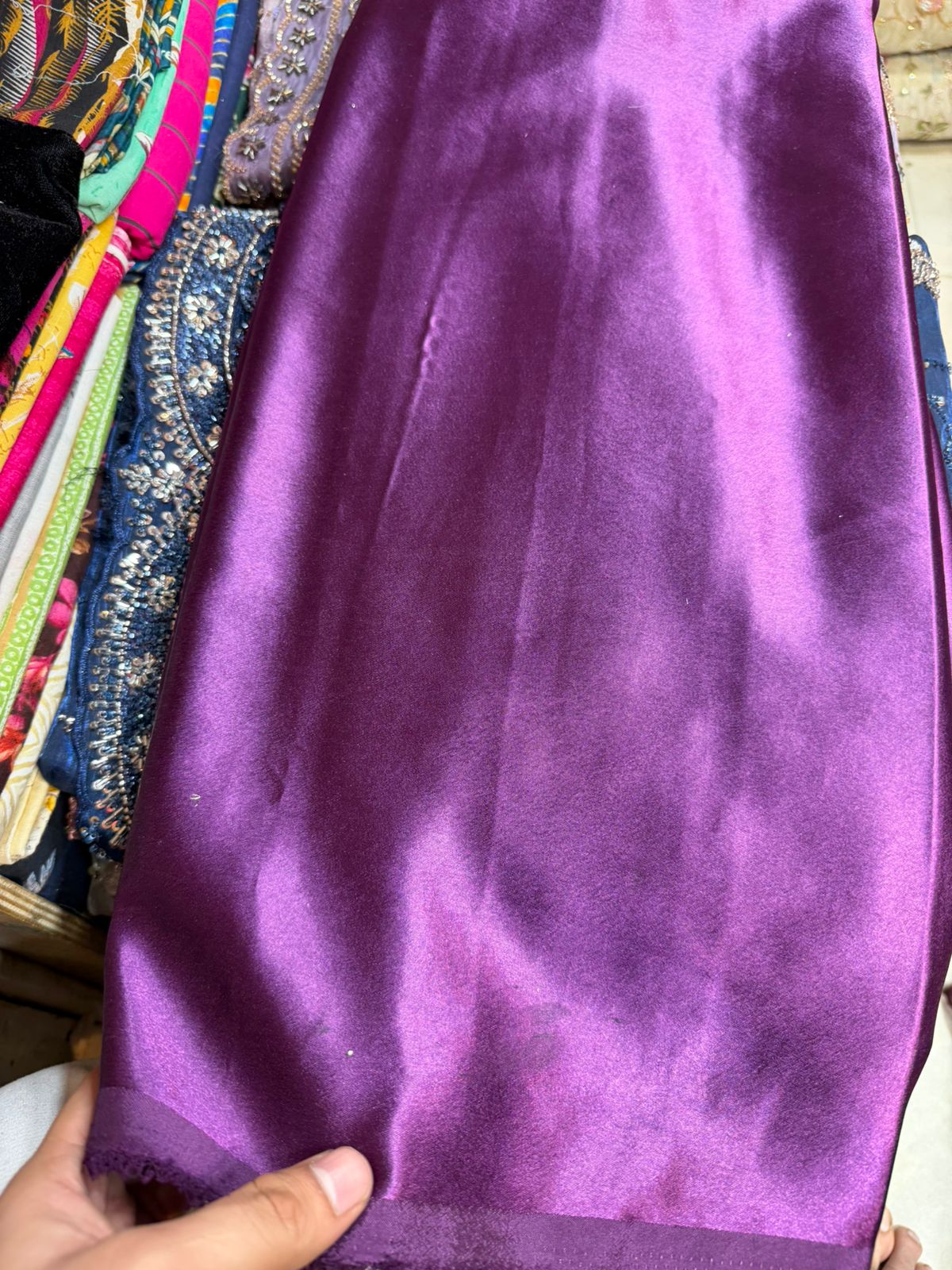 German Silk Fabric – Dark Purple Shade | Premium Shiny Finish |