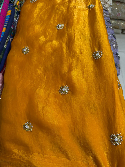 Mustard Yellow Fancy Fendy Fabric with Elegant Butti Work – Festive Wear