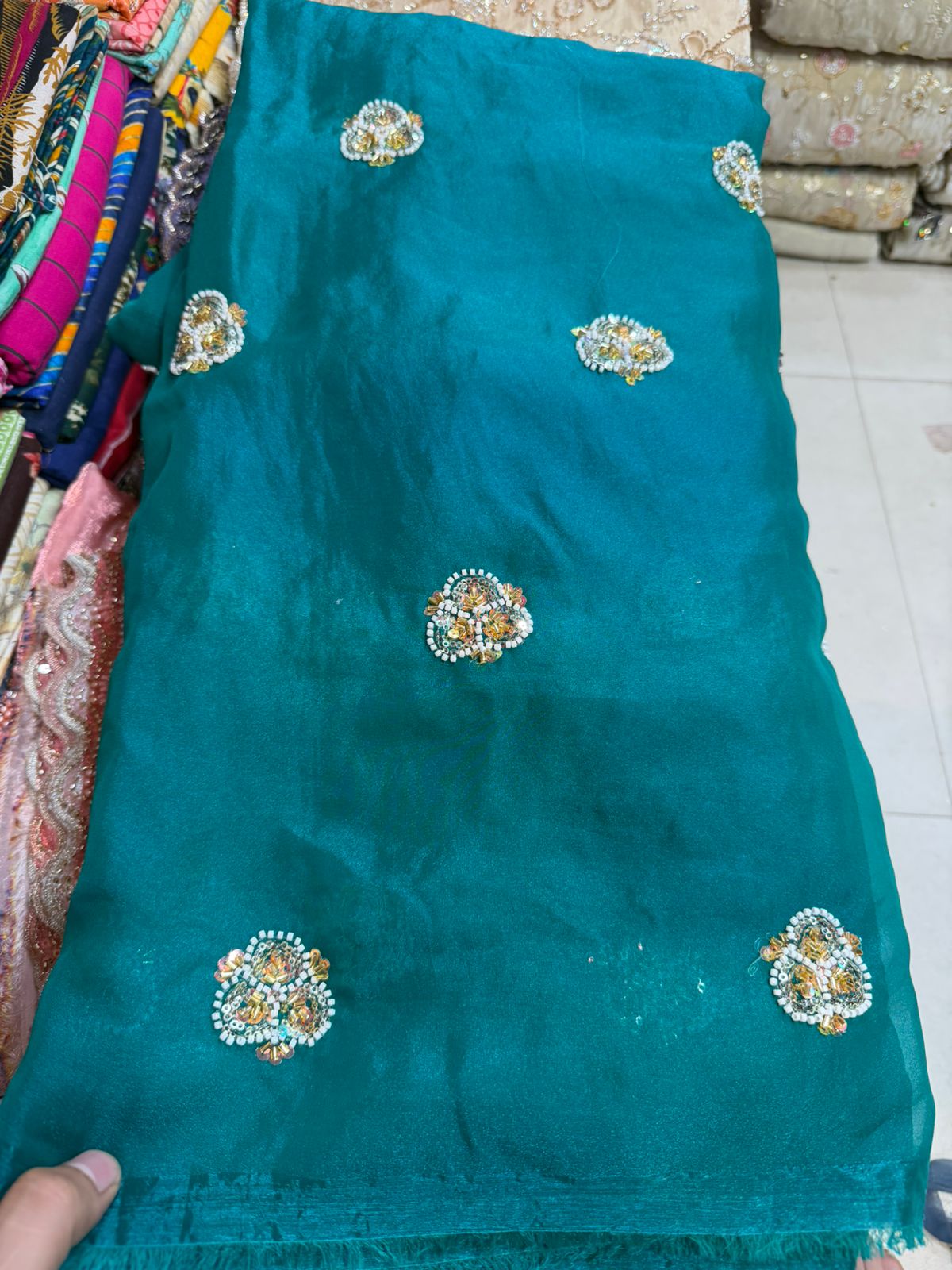 Teal Green Fancy Fendy Fabric with Designer Butti Work – Party Wear
