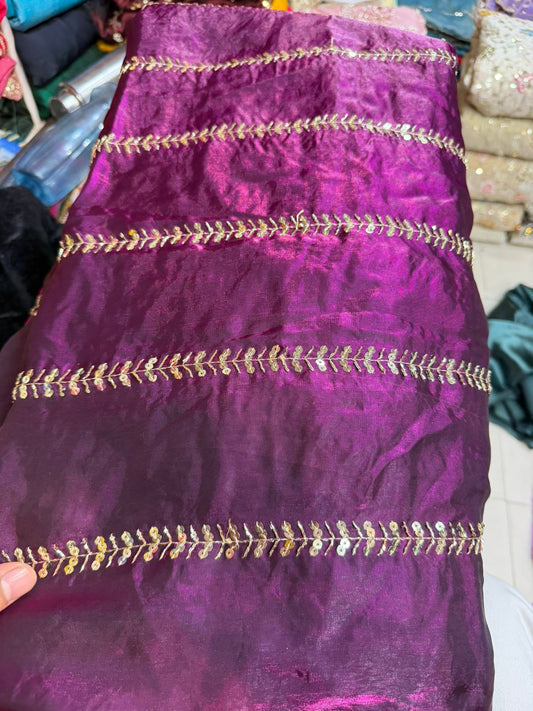 Wine Purple Fancy Fendy Fabric with Embroidered Lines – Premium Look