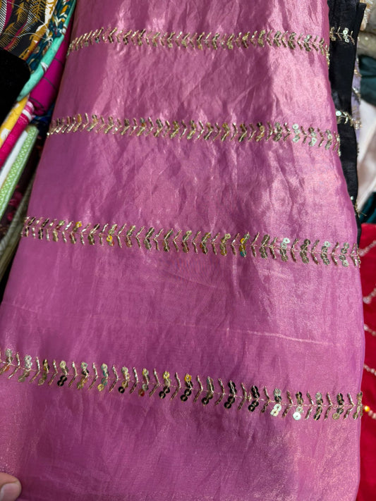 Baby Pink Fancy Fendy Fabric with Subtle Leaf Embroidery – Elegant Wear