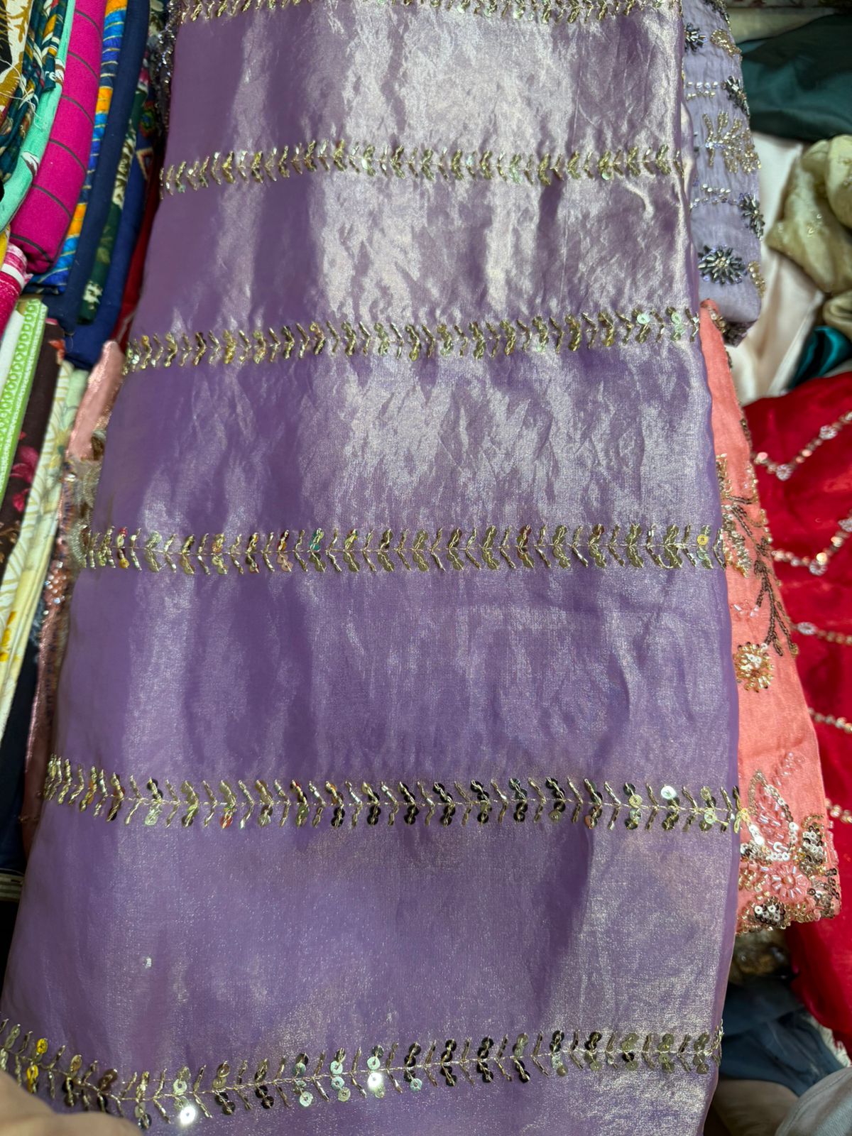 Lavender Fancy Fendy Fabric with Leaf Embroidery Lines – Premium Ethnic Wear