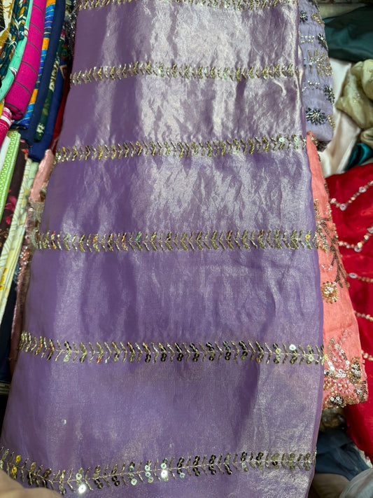 Lavender Fancy Fendy Fabric with Leaf Embroidery Lines – Premium Ethnic Wear