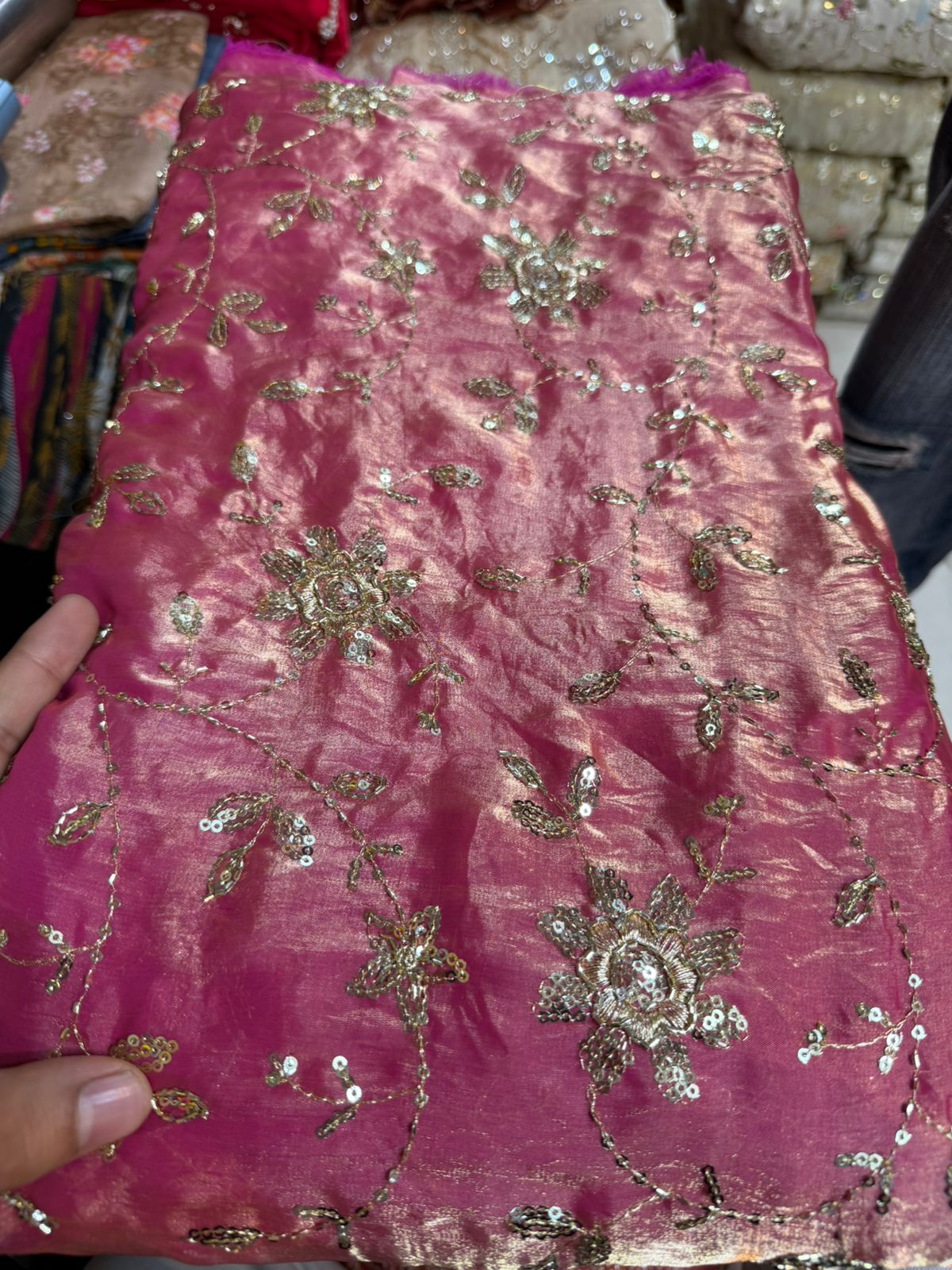 Work Fendy Fabric Per Meter – Dusty Rose Embroidered Fabric | Premium Party Wear