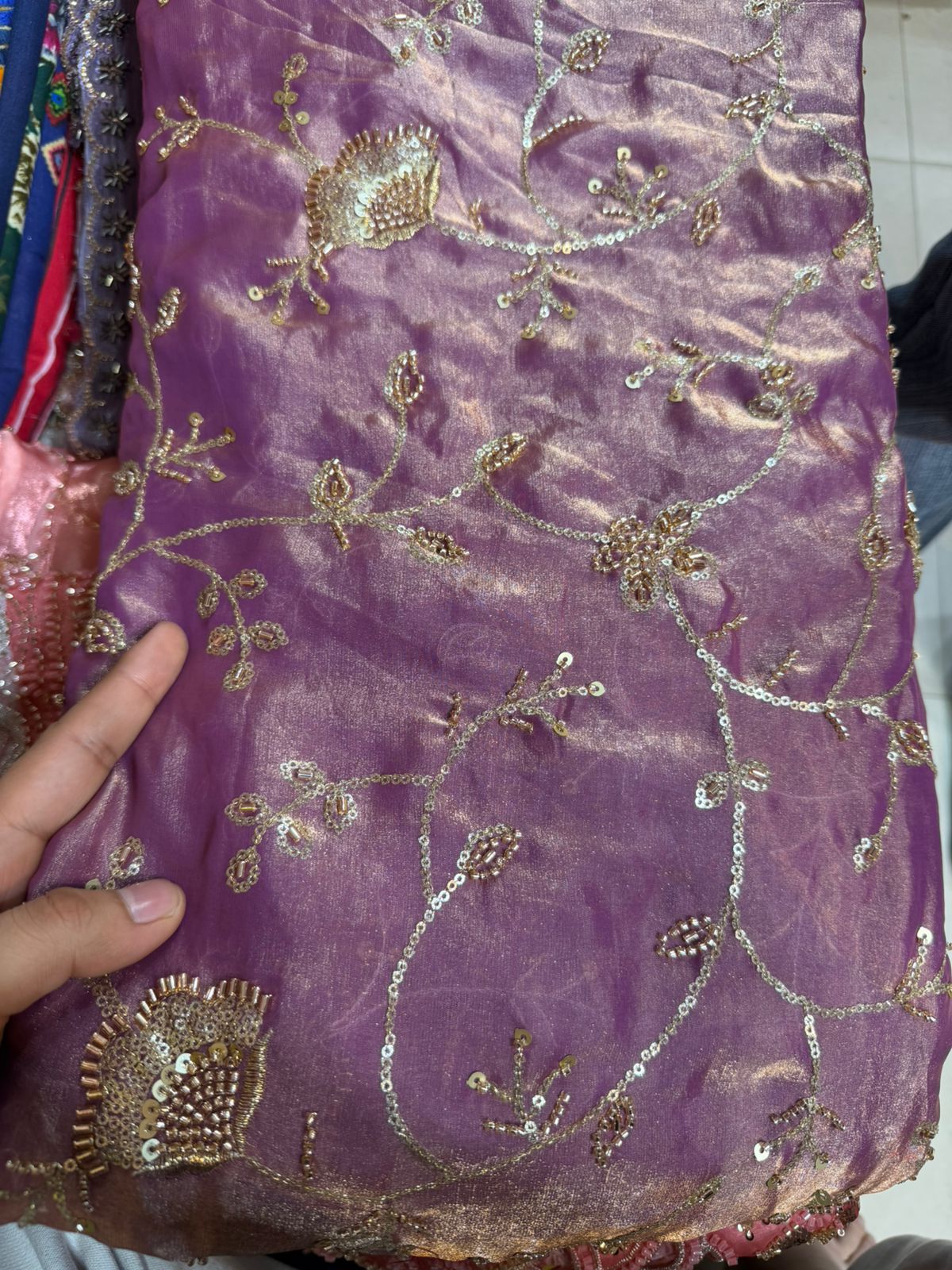 Purple Heavy Work Fancy Fendy Fabric – Luxury Sequin Embroidery